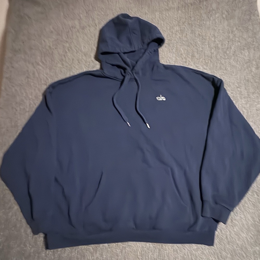 Alo Yoga Accolade Hoodie Blue Chrome Logo Relaxed Fit Sweatshirt Womens 2XL
